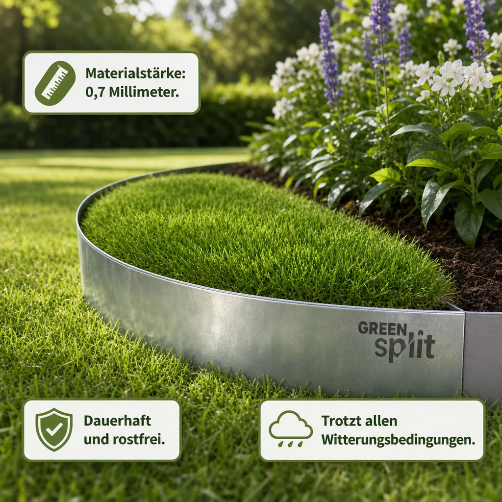 Rasenkantenband Metall Alu/Zink (Länge 10m 15m / Höhe 15cm 20cm 25cm) | Rasenkanten | Beeteinfassung | Beetumrandung | Beetbegrenzungen, Länge-GS: 15 m; Breite: 20 cm