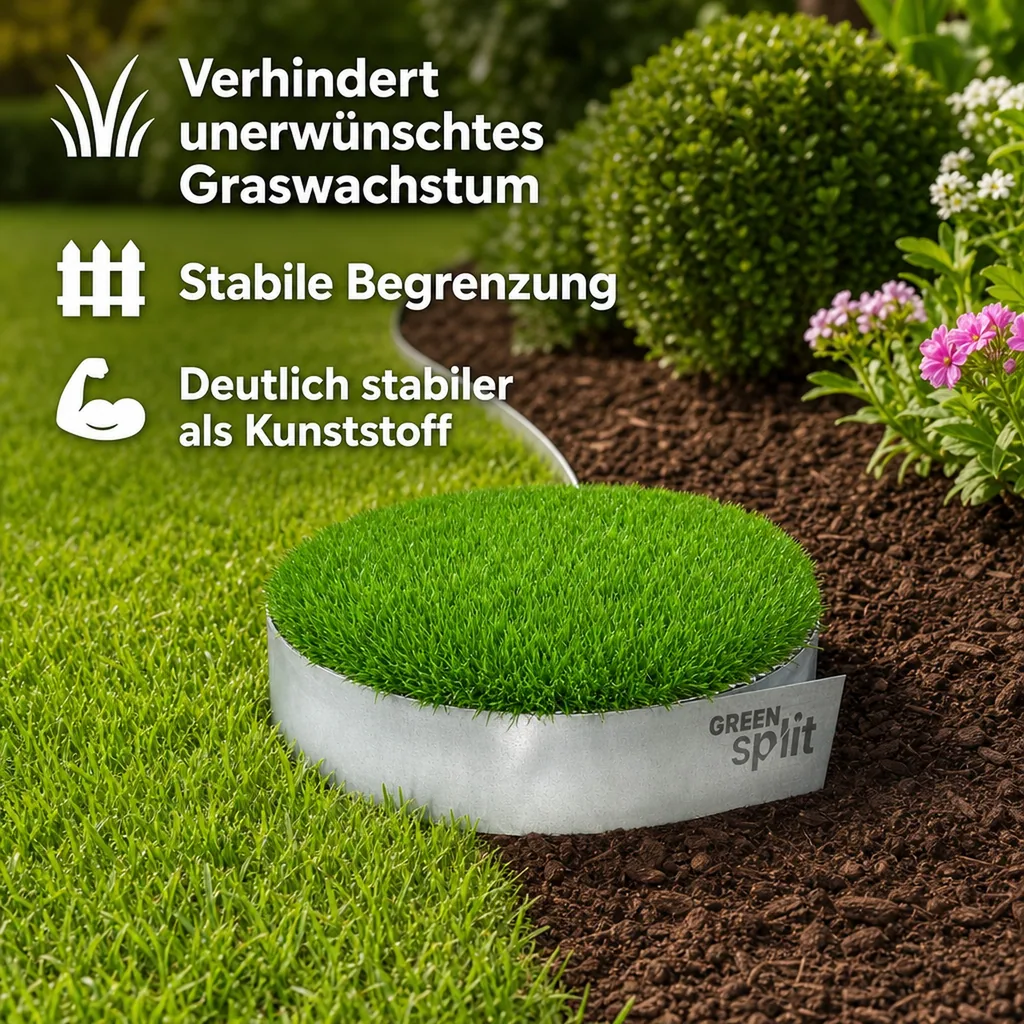 Rasenkantenband Metall Alu/Zink (Länge 10m 15m / Höhe 15cm 20cm 25cm) | Rasenkanten | Beeteinfassung | Beetumrandung | Beetbegrenzungen, Länge-GS: 15 m; Breite: 15 cm