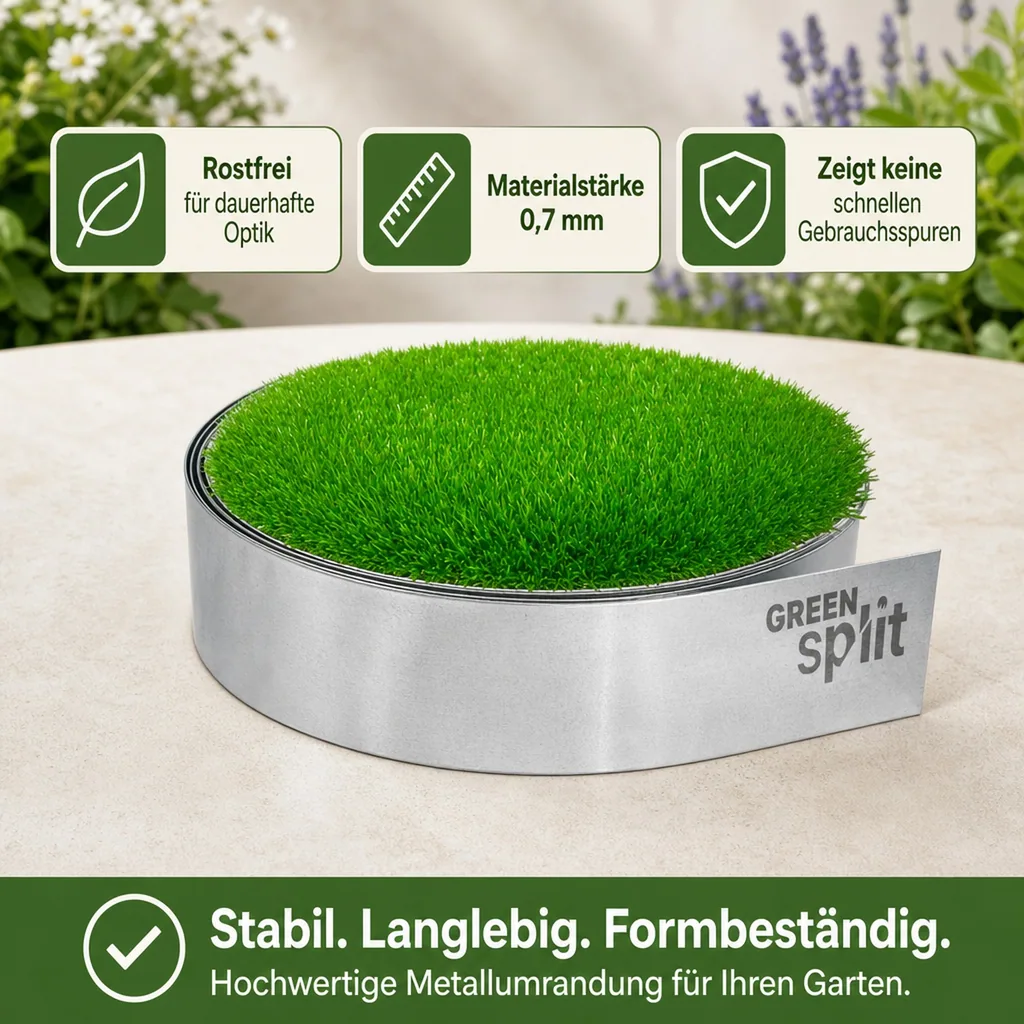 Rasenkantenband Metall Alu/Zink (Länge 10m 15m / Höhe 15cm 20cm 25cm) | Rasenkanten | Beeteinfassung | Beetumrandung | Beetbegrenzungen, Länge-GS: 15 m; Breite: 15 cm