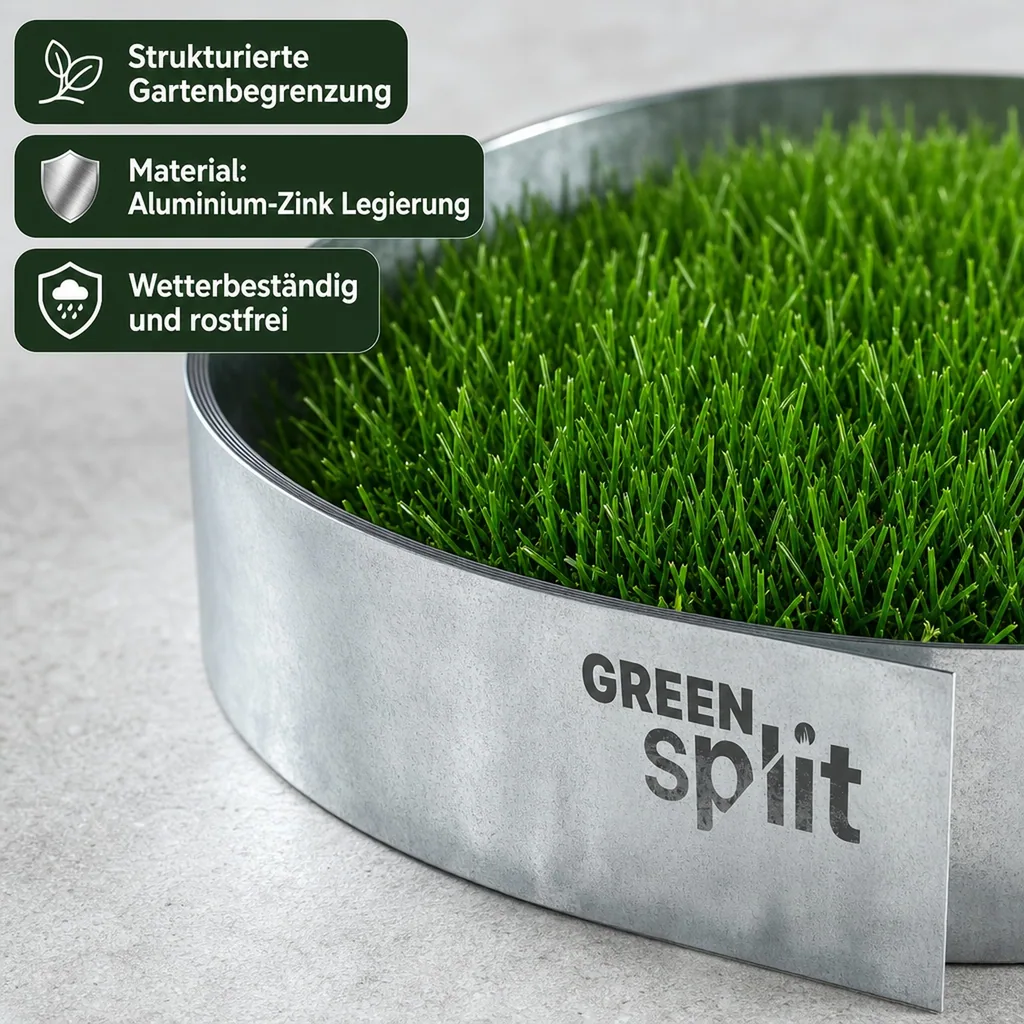 Rasenkantenband Metall Alu/Zink (Länge 10m 15m / Höhe 15cm 20cm 25cm) | Rasenkanten | Beeteinfassung | Beetumrandung | Beetbegrenzungen, Länge-GS: 10 m; Breite: 20 cm