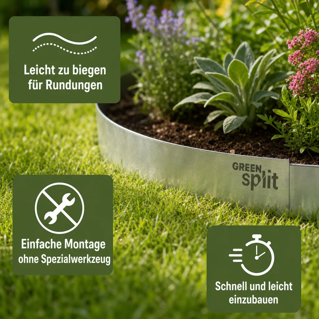 Rasenkantenband Metall Alu/Zink (Länge 10m 15m / Höhe 15cm 20cm 25cm) | Rasenkanten | Beeteinfassung | Beetumrandung | Beetbegrenzungen, Länge-GS: 10 m; Breite: 20 cm