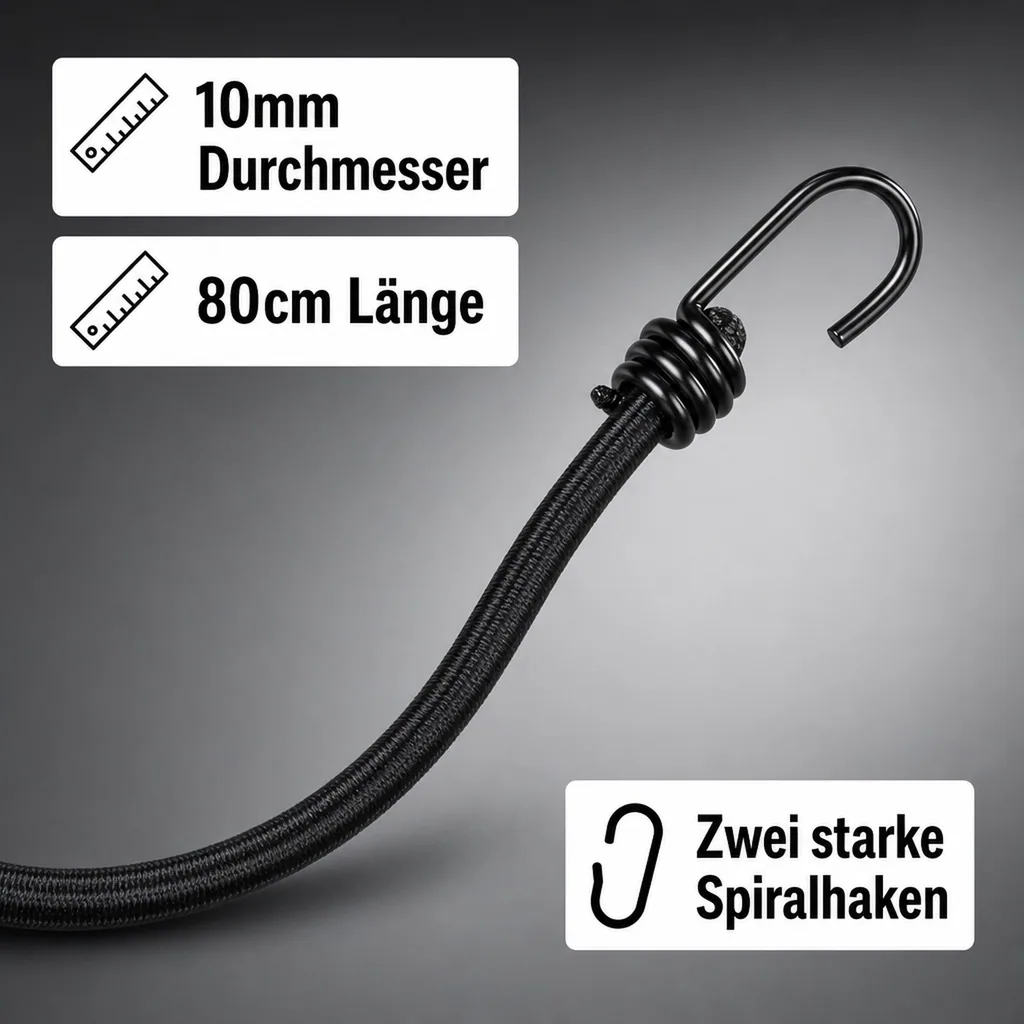 Expanderseil mit Haken, 10mm x 80cm, Gepäckspanner