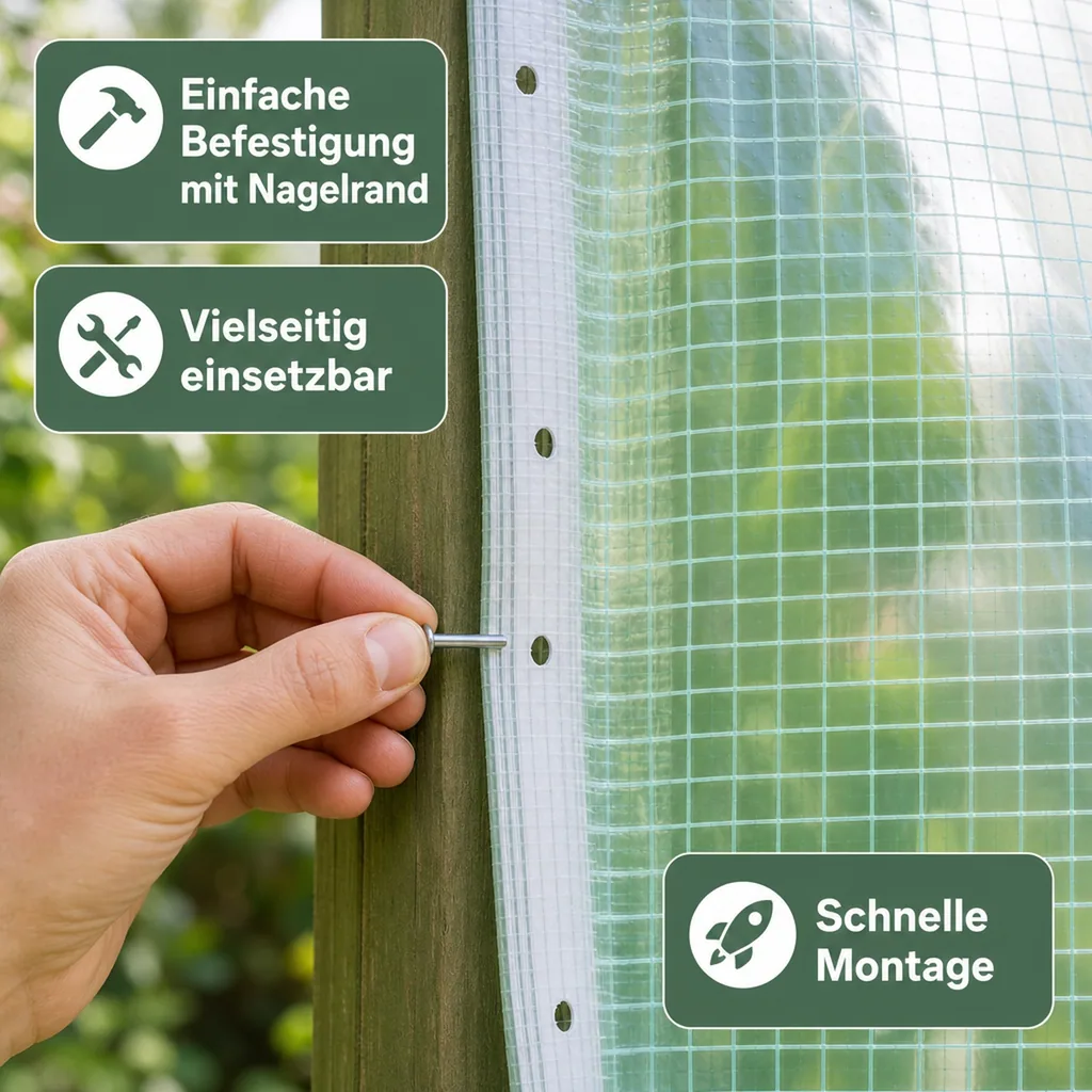 Gitterfolie, Gewächshausfolie, 1,5 Breite x 2 Meter, mit Nagelrand