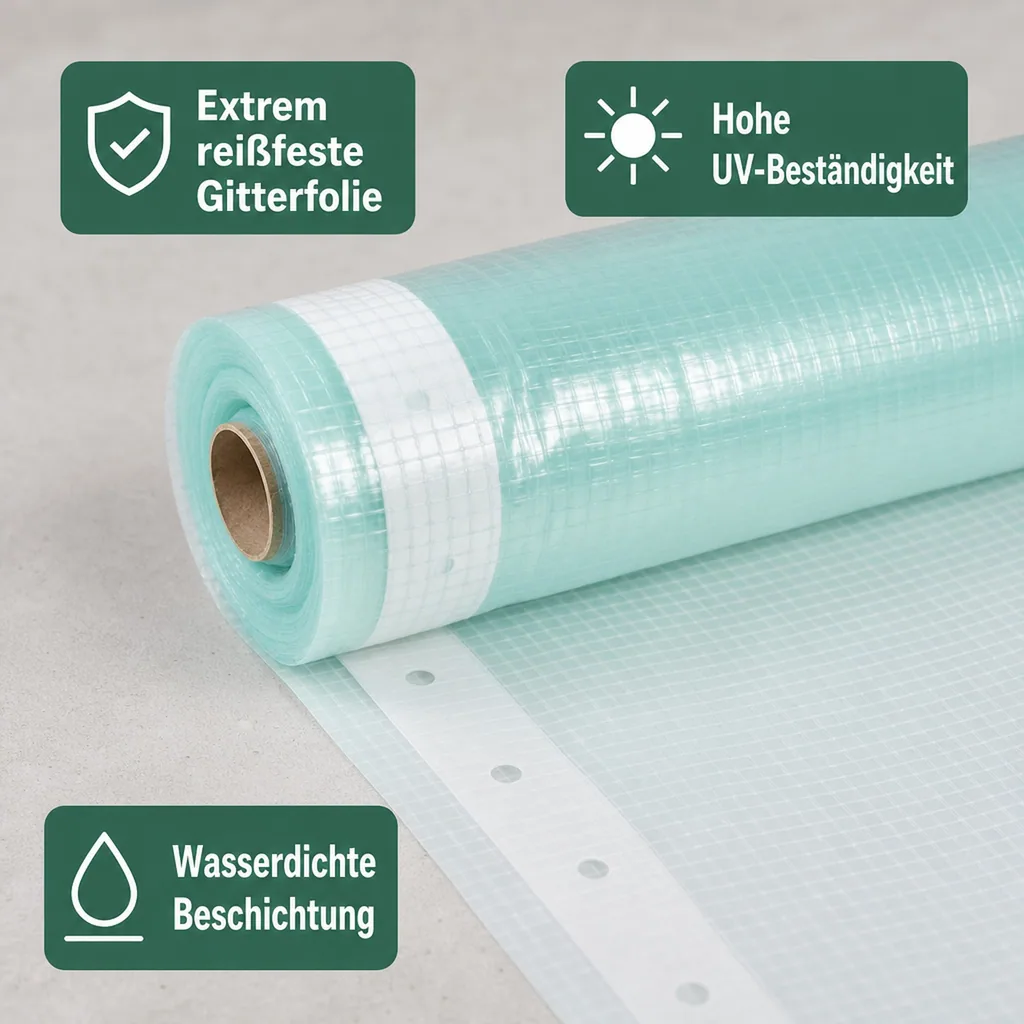 Gitterfolie, Gewächshausfolie, mit Nagelrand, reißfest, UV-beständig, 1,5 Breite x 26 Meter