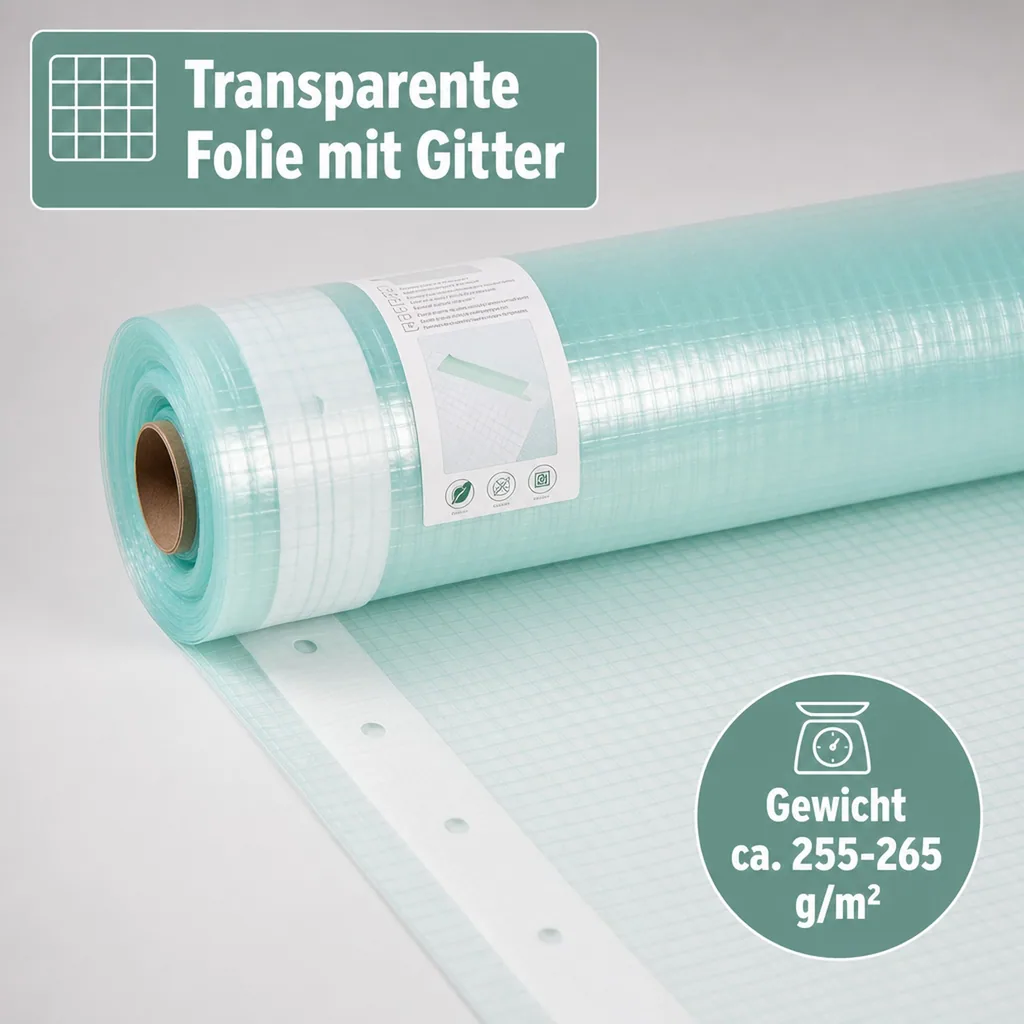 Gitterfolie, Gewächshausfolie, mit Nagelrand, reißfest, UV-beständig, 1,5 Breite x 26 Meter