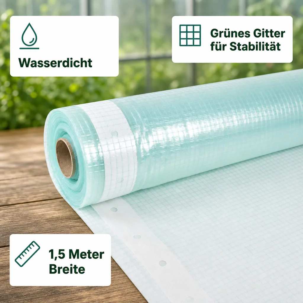 Gitterfolie, Gewächshausfolie, 1,5 Breite x 9 Meter, Nagelrand