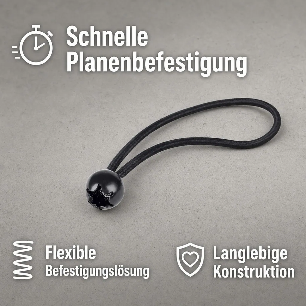 Expanderschlinge mit Kugel, Planenspanner 6mm, schwarz, 25cm