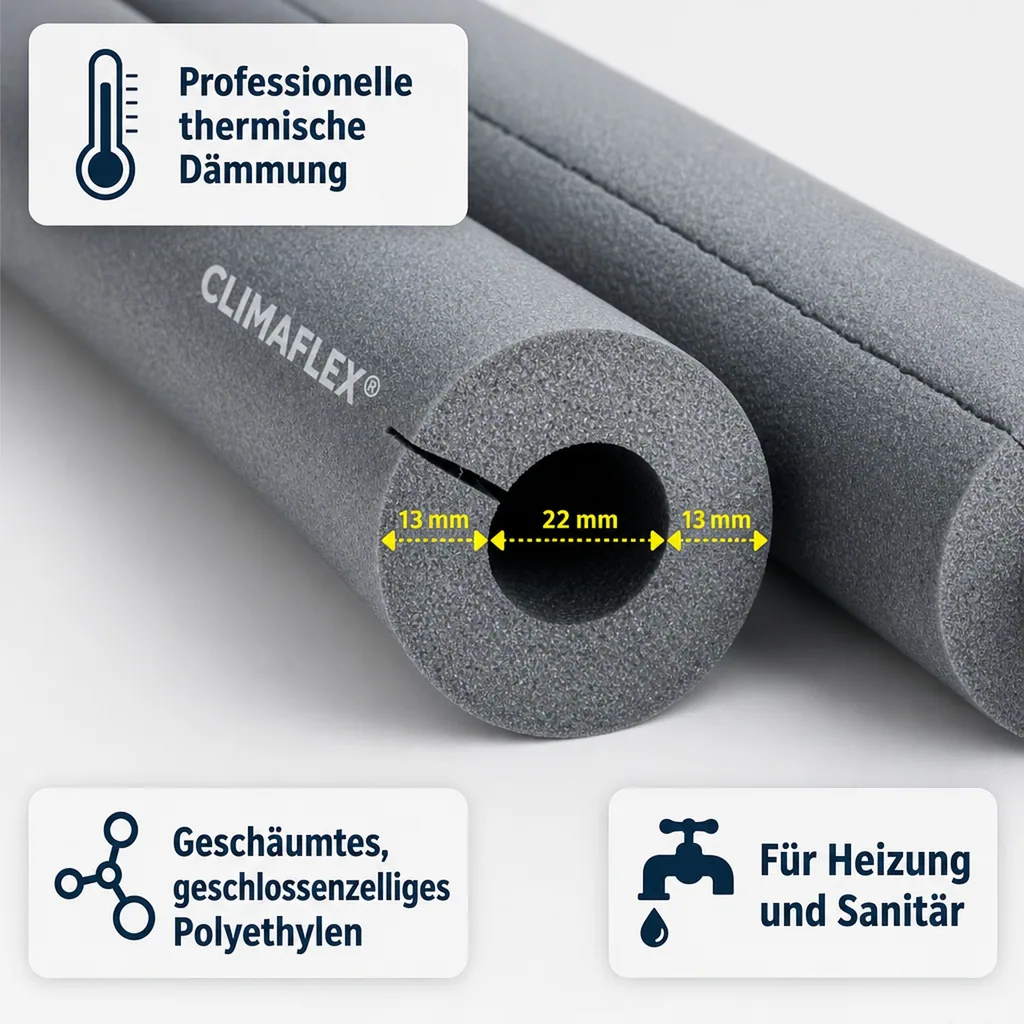 CLIMAFLEX® XT 2m Isolierschlauch Ø 22 mm x 13 mm Dämmung selbstklebend 50% GEG