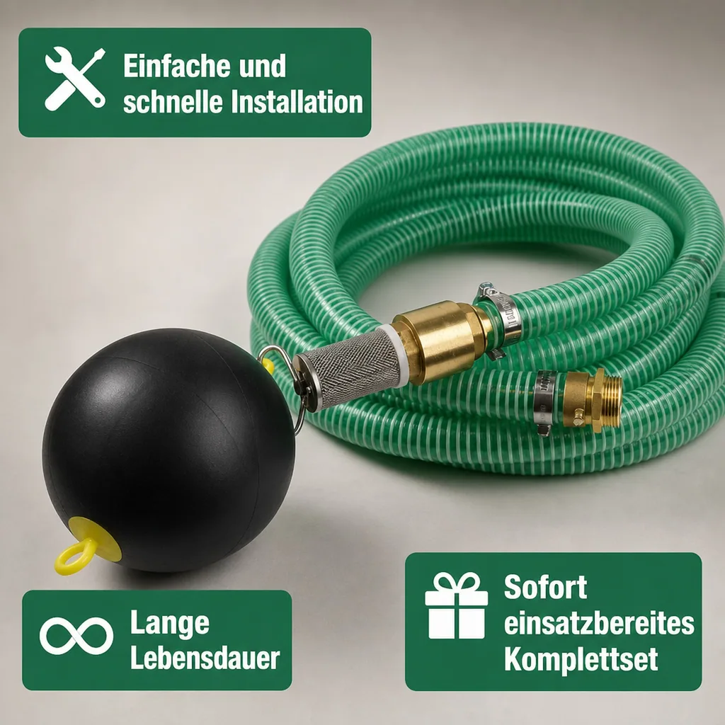 Schwimmende Entnahme, Saugdruckschlauch Set, 5m, 1 Zoll, mit Fussventil