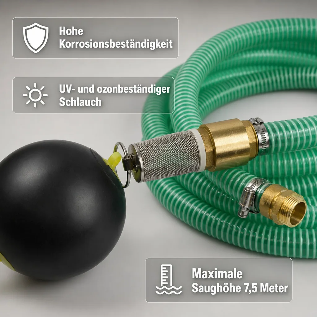 Schwimmende Entnahme, Saugdruckschlauch Set, 5m, 1 Zoll, mit Fussventil