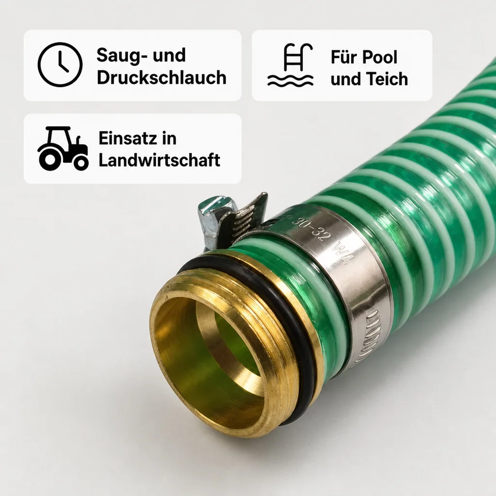 1"/25mm Saug- + Druckschlauch mit 1" AG Schlauchtülle + 1" IG 2/3 Verschraubung 10m