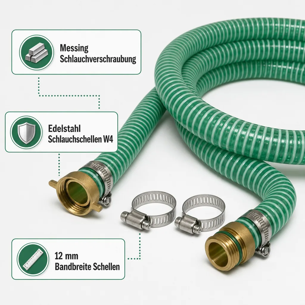 1"/25mm Saug- + Druckschlauch mit 1" AG Schlauchtülle + 1" IG 2/3 Verschraubung 20m