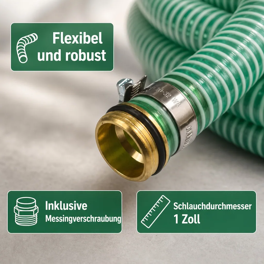 Druckschlauch 1 Zoll, Saug Druckschlauch 6m Set, mit Messing Schlauchverschraubung
