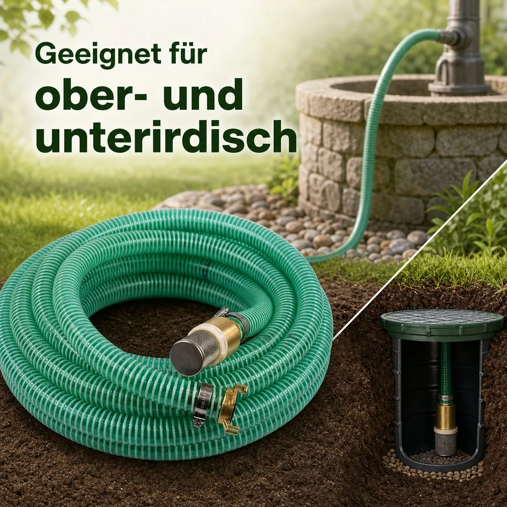 Saugkorb mit Rückschlagventil, Saug- Druckschlauch Set 25mm, 10m, Schnellkupplung, Fußventil Messing