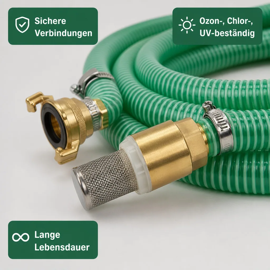 Saug- und Druckschlauch Set, 25mm, mit Saugkorb, Rückschlagventil, 5m