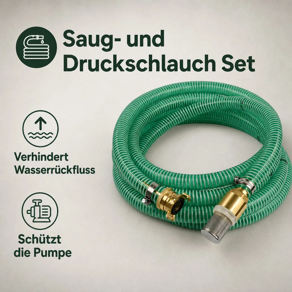 Saug- und Druckschlauch Set, 25mm, mit Saugkorb, Rückschlagventil, 5m