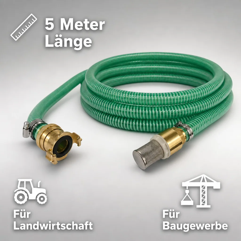 Saug- und Druckschlauch Set, 25mm, mit Saugkorb, Rückschlagventil, 5m