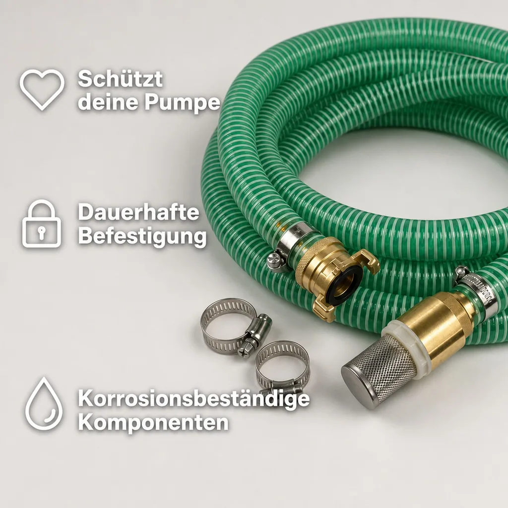 Saug Druckschlauch Set, 25mm, 3m, mit Saugkorb, Rückschlagventil, Saugkupplung