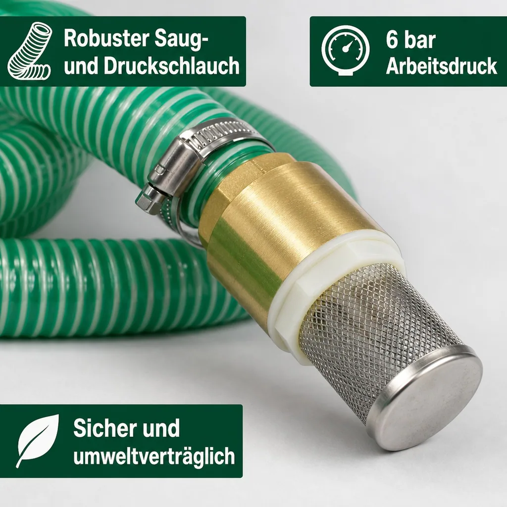 Saug Druckschlauch Set, 25mm, 3m, mit Saugkorb, Rückschlagventil, Saugkupplung