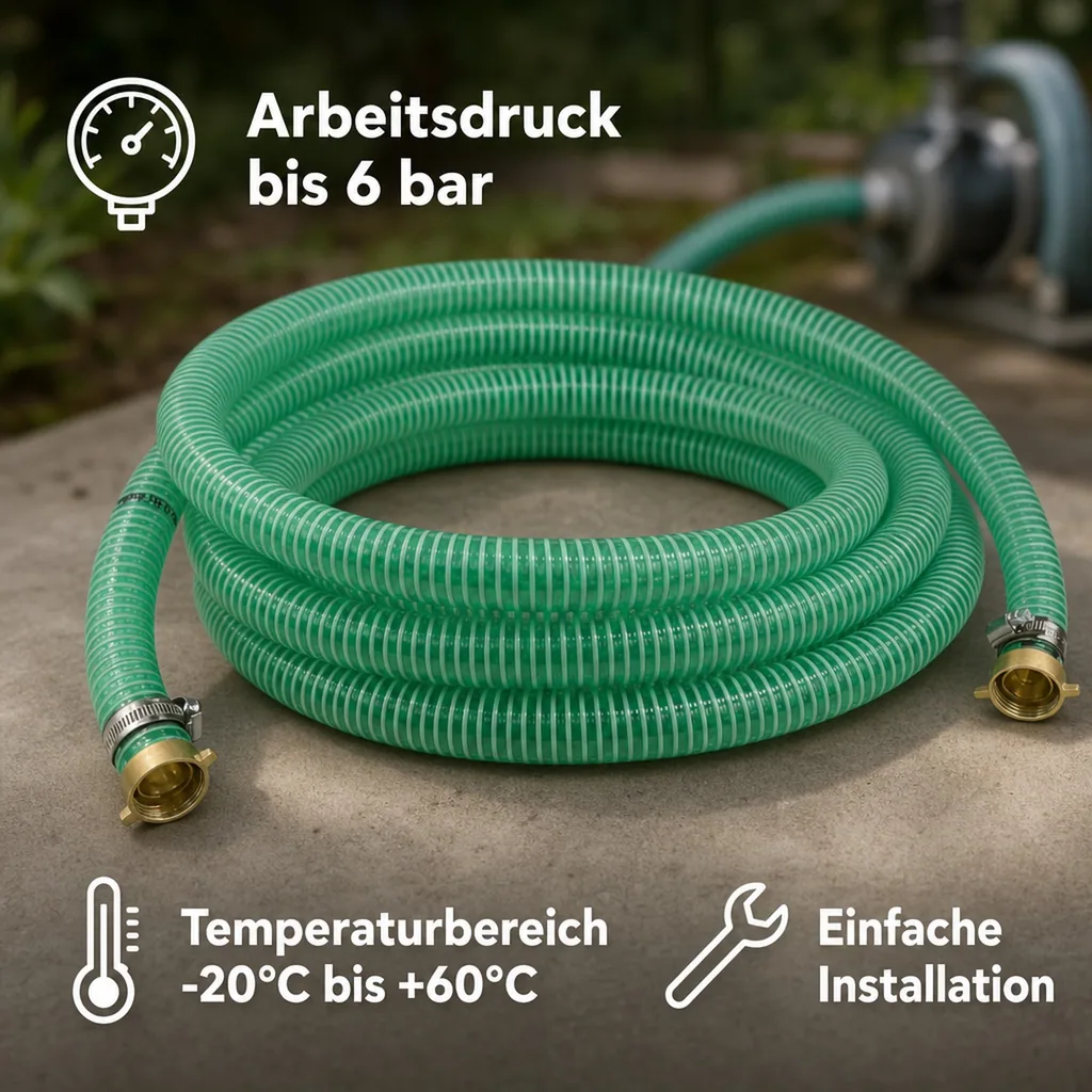 Druckschlauch 1 Zoll, Saug- & Druckschlauch Set, 15m, mit Schlauchverschraubung