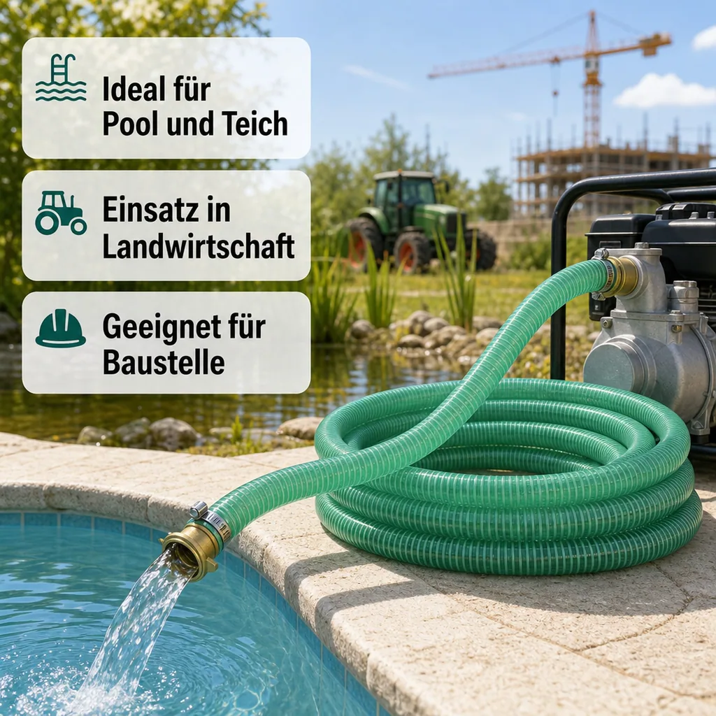 Druckschlauch 1 Zoll, Saug- & Druckschlauch Set, 15m, mit Schlauchverschraubung