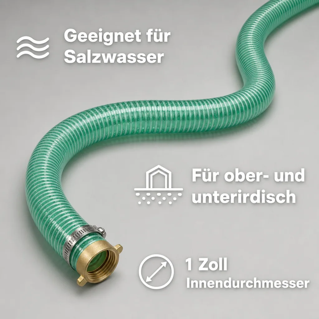 Druckschlauch 1 Zoll, Saug- & Druckschlauch Set, 15m, mit Schlauchverschraubung