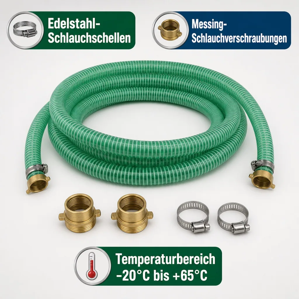 Saug Druckschlauch 1 Zoll, 9m Set, 25mm Poolschlauch, mit Schlauchverschraubung