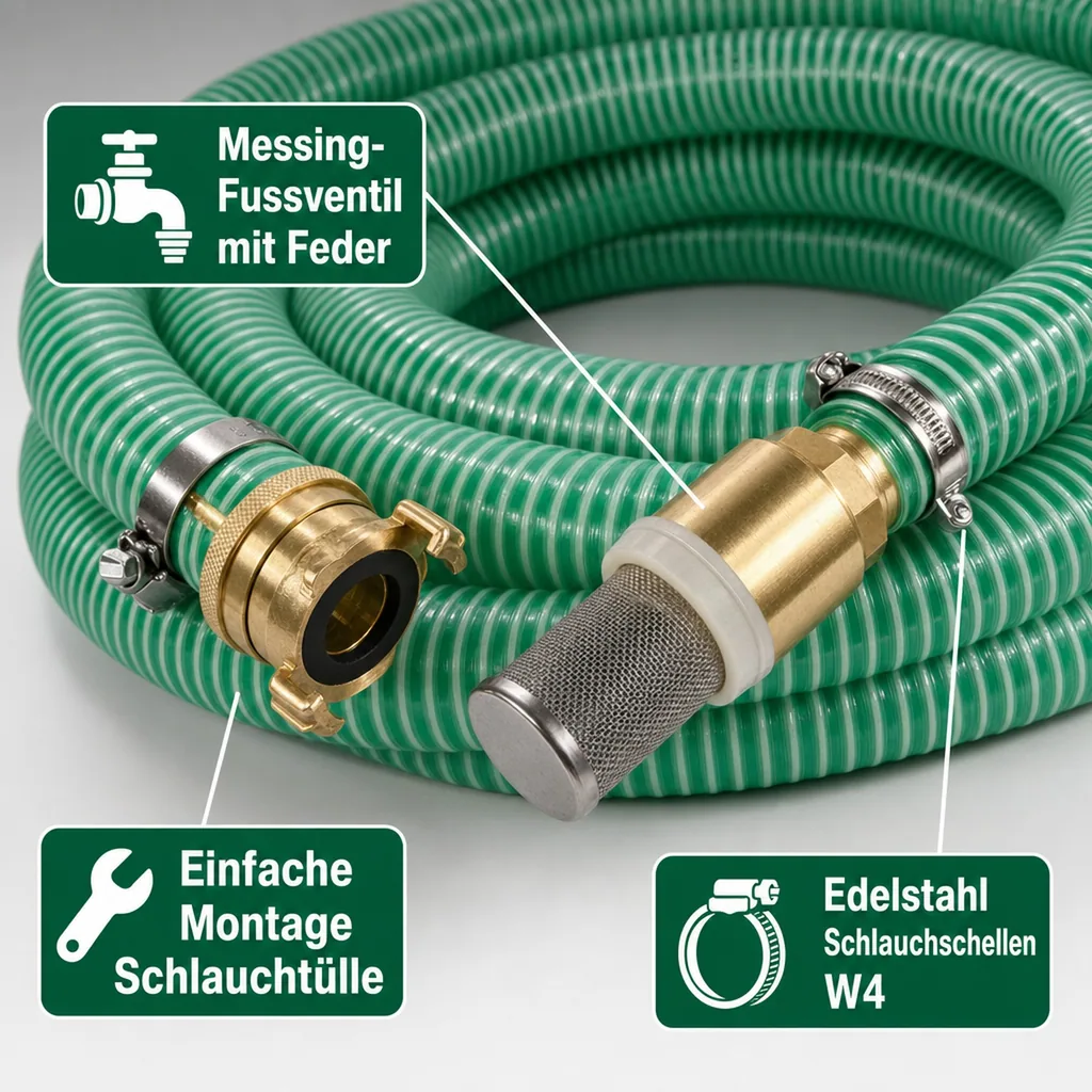 Saug Druckschlauch 1 Zoll, Saugkorb mit Rückschlagventil, 10m, Saugkupplung, Schlauchset