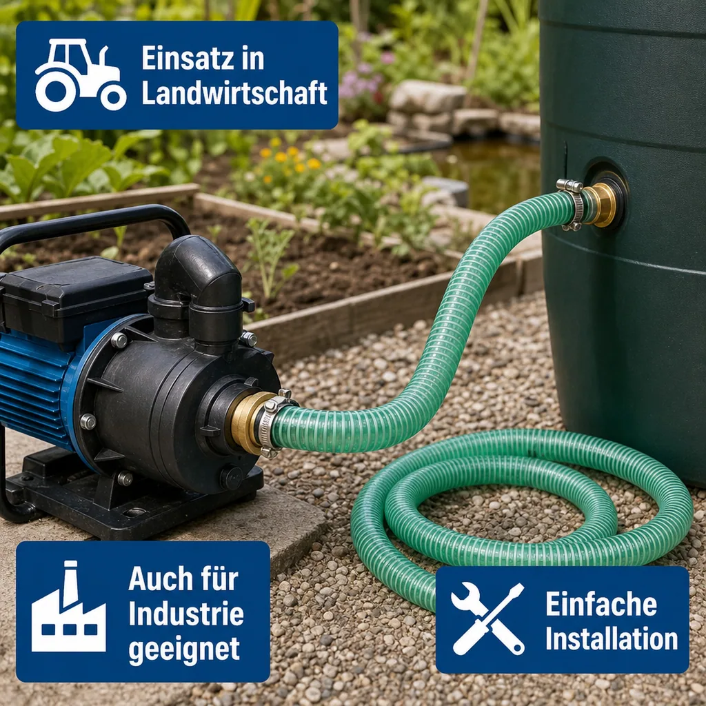 Druckschlauch 1 Zoll, Saug- Druckschlauch Set, 25mm, 3m, Schlauchverschraubung, Edelstahl Schellen