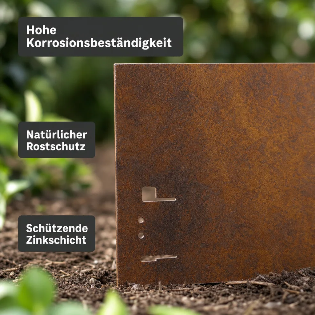 10er Set Rasenkante Cortenstahl 120 cm lang, 13,5 - 18,5 cm hoch, Beeteinfassung, Beetumrandung, Breite: 18.5 cm