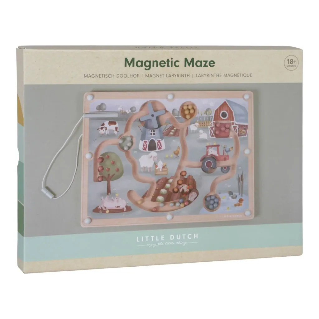 Little Dutch Magnet Labyrinth Little Farm - Steckspiel mit Kugeln & Stift ab 18 Monaten