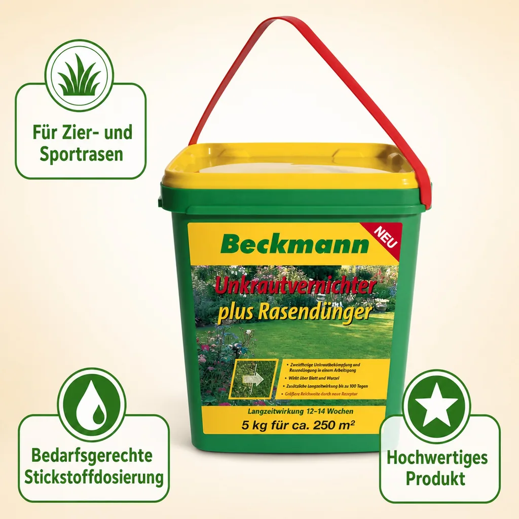 Rasendünger mit Unkrautvernichter, 5 kg Langzeitwirkung für 250m²