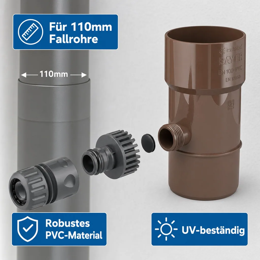 Regensammler 110mm, Regenwasser Fallrohr, braun