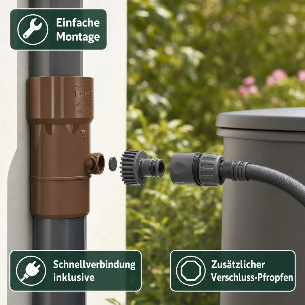 Regensammler 110mm, Regenwasser Fallrohr, braun