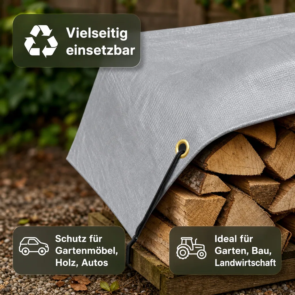 Abdeckplane 8x12m, grau, 280g/m², (96m²), wasserdicht, reißfest