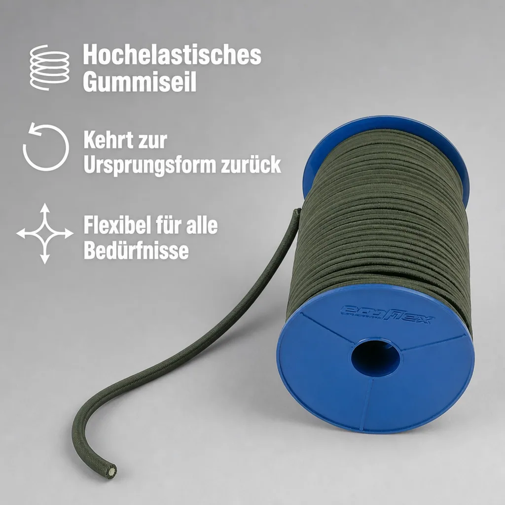 Expanderseil, Gummiseil, 8mm, 10m, schwarz