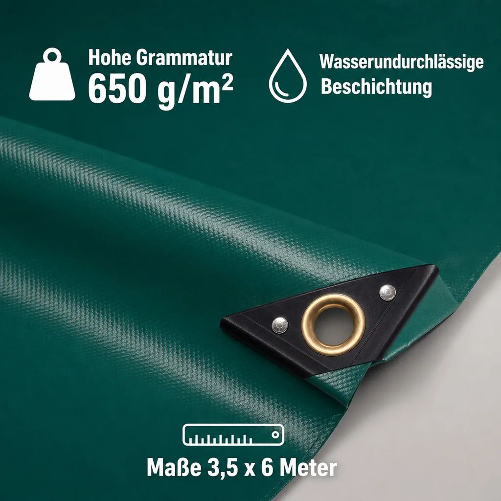 PVC Plane 650 g/m², Abdeckplane 3,5 x 6m (21m²), grüne Gewebeplane, wasserdicht