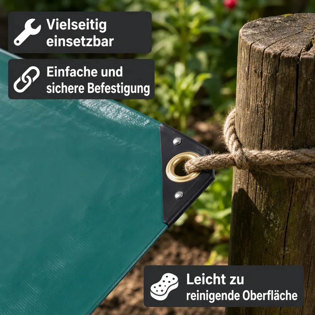 PVC Plane 650 g/m², Abdeckplane 3,5 x 6m (21m²), grüne Gewebeplane, wasserdicht