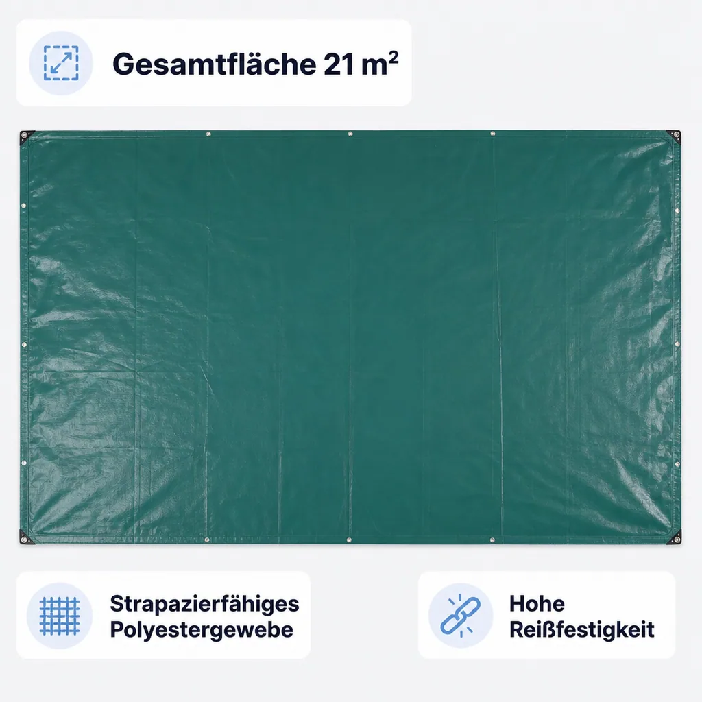 PVC Plane 650 g/m², Abdeckplane 3,5 x 6m (21m²), grüne Gewebeplane, wasserdicht