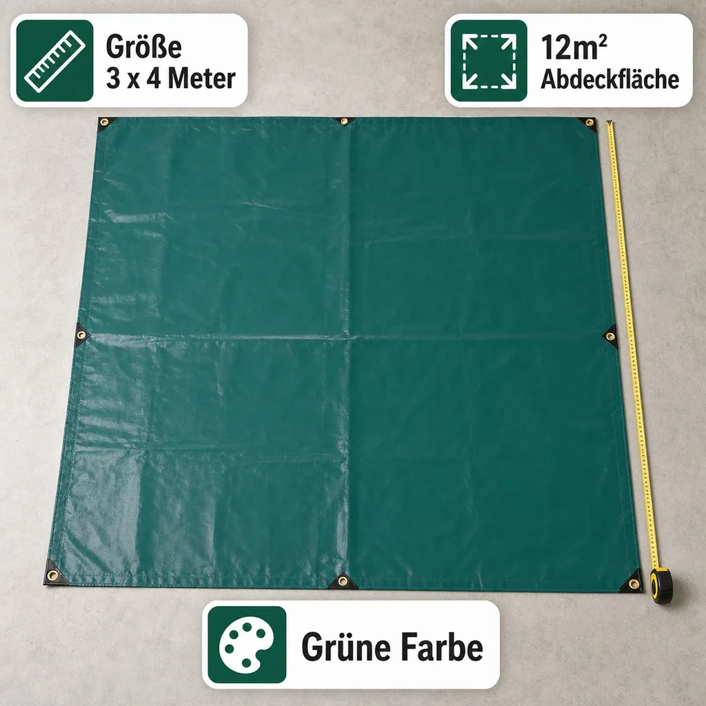 PVC Plane, Abdeckplane 650g/m², grün, wasserdicht, reißfest, 3x4m (12m²)
