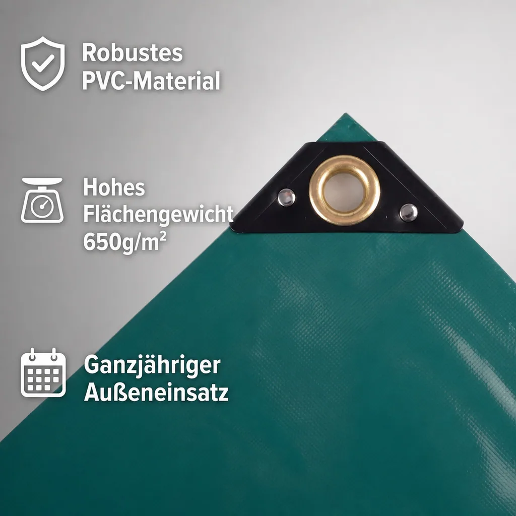 PVC Plane, Abdeckplane 650g/m², grün, wasserdicht, reißfest, 3x4m (12m²)
