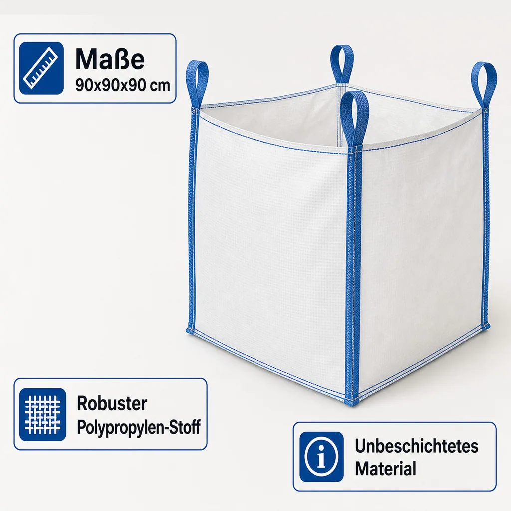 Big Bag 5er Set, 90x90x90 cm, 1000kg Tragkraft, offen