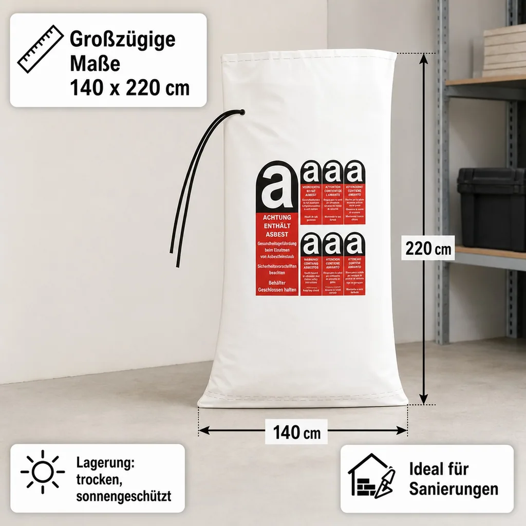 KMF Sack, Mineralwolle Sack, 140x220 cm, 1200 Liter, Mineralfaserabfall Sack
