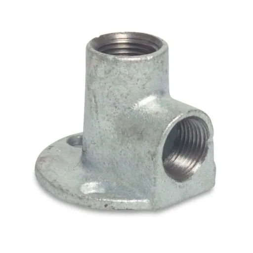 Tempergussfitting, Gewindefitting, Wandscheibe 90°, 1/2" IG x 1/2" IG