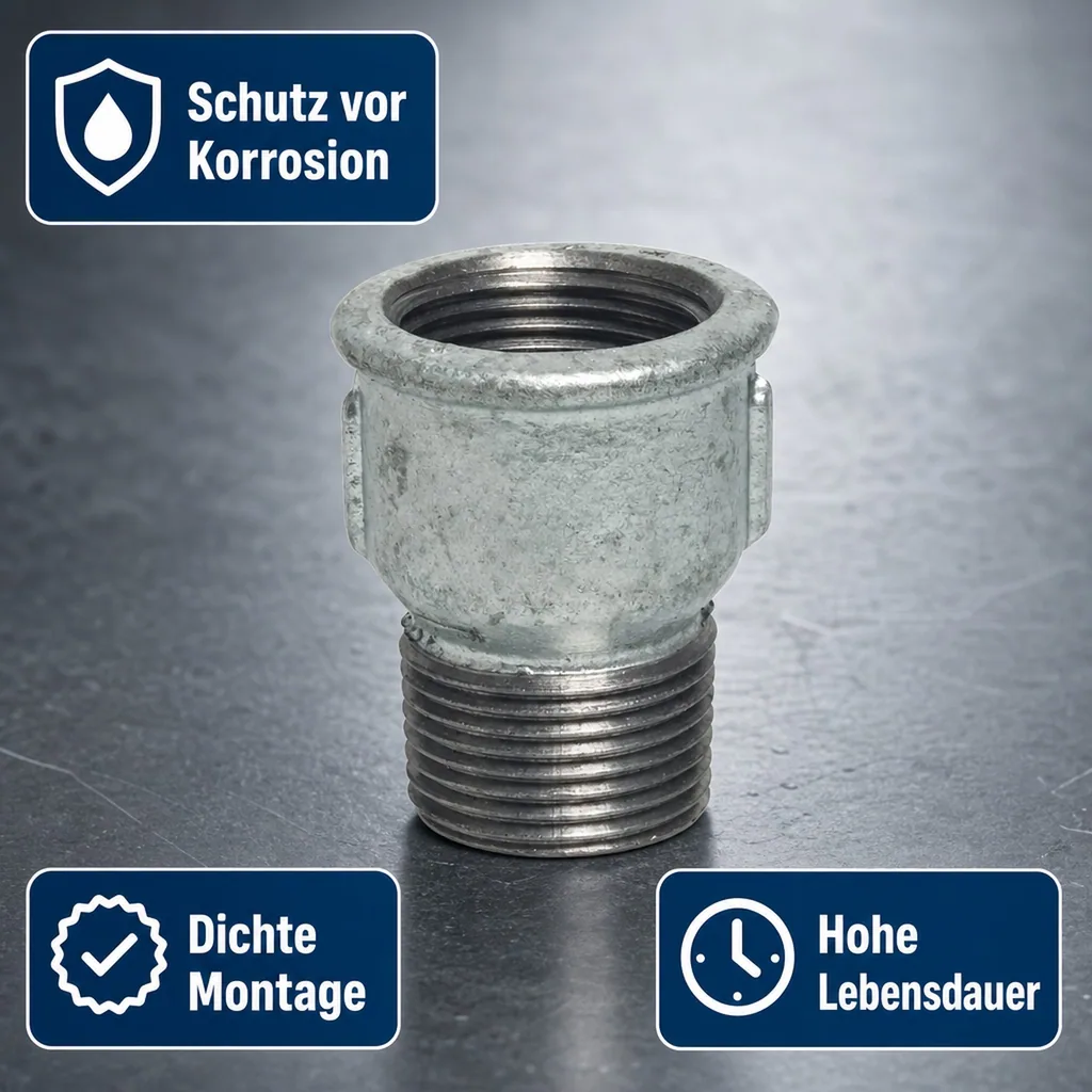 Gewindefitting, Temperguss Muffennippel, 1 1/4 Zoll, IG x AG