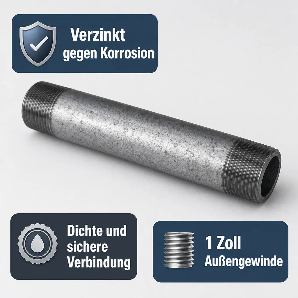 Rohrnippel verzinkt, Gewindefitting, 1 Zoll AG x 1 Zoll AG, 40mm