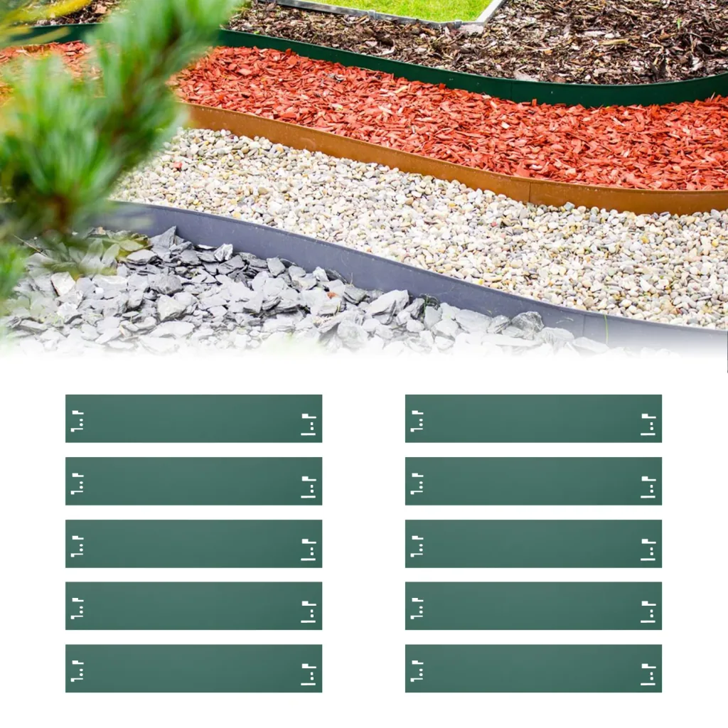 10er Set Rasenkanten Metall 18.5 cm hoch, 12 m lang | Beeteinfassung | Beetumrandung | Beetbegrenzungen, Color-GS: ohne Farbe