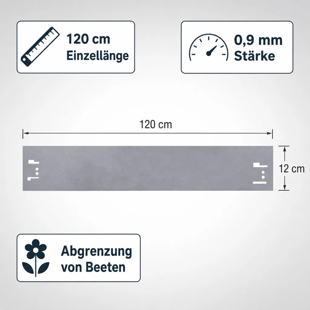 10er Set Rasenkanten Metall 18.5 cm hoch, 12 m lang | Beeteinfassung | Beetumrandung | Beetbegrenzungen, Color-GS: ohne Farbe
