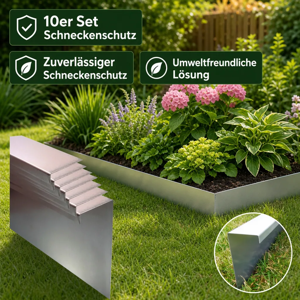 10er Set Schneckenzaun aus verzinktem Stahlblech 25cm hoch 10m lang | Schneckenblech | Schneckenschutz | Schneckenabwehr