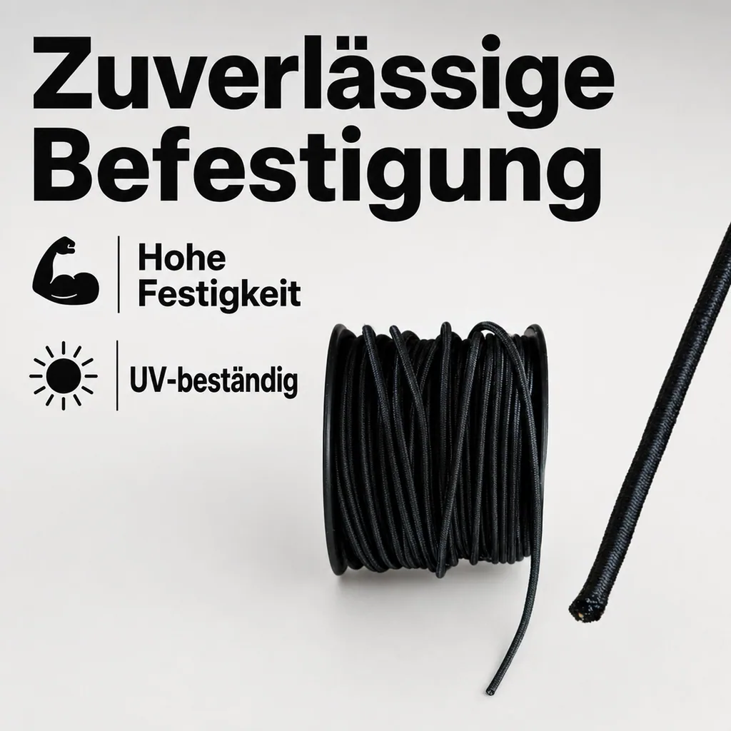 Expanderseil 8 mm, schwarz, 5 Meter, Gummiseil für Abdeckplane
